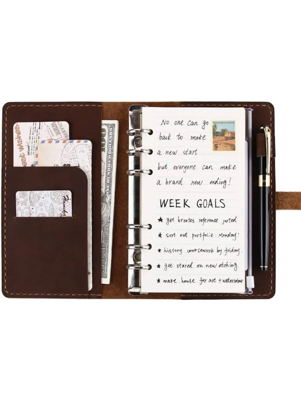 Vintage Genuine Leather A6 Journal Notebook, Refillable Diary Organizer for